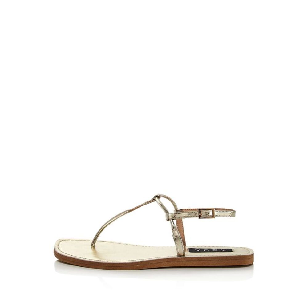 AQUA Womens Gold Metallic T-Strap Zen Round Toe Buckle Slingback Sandal 9.5 M